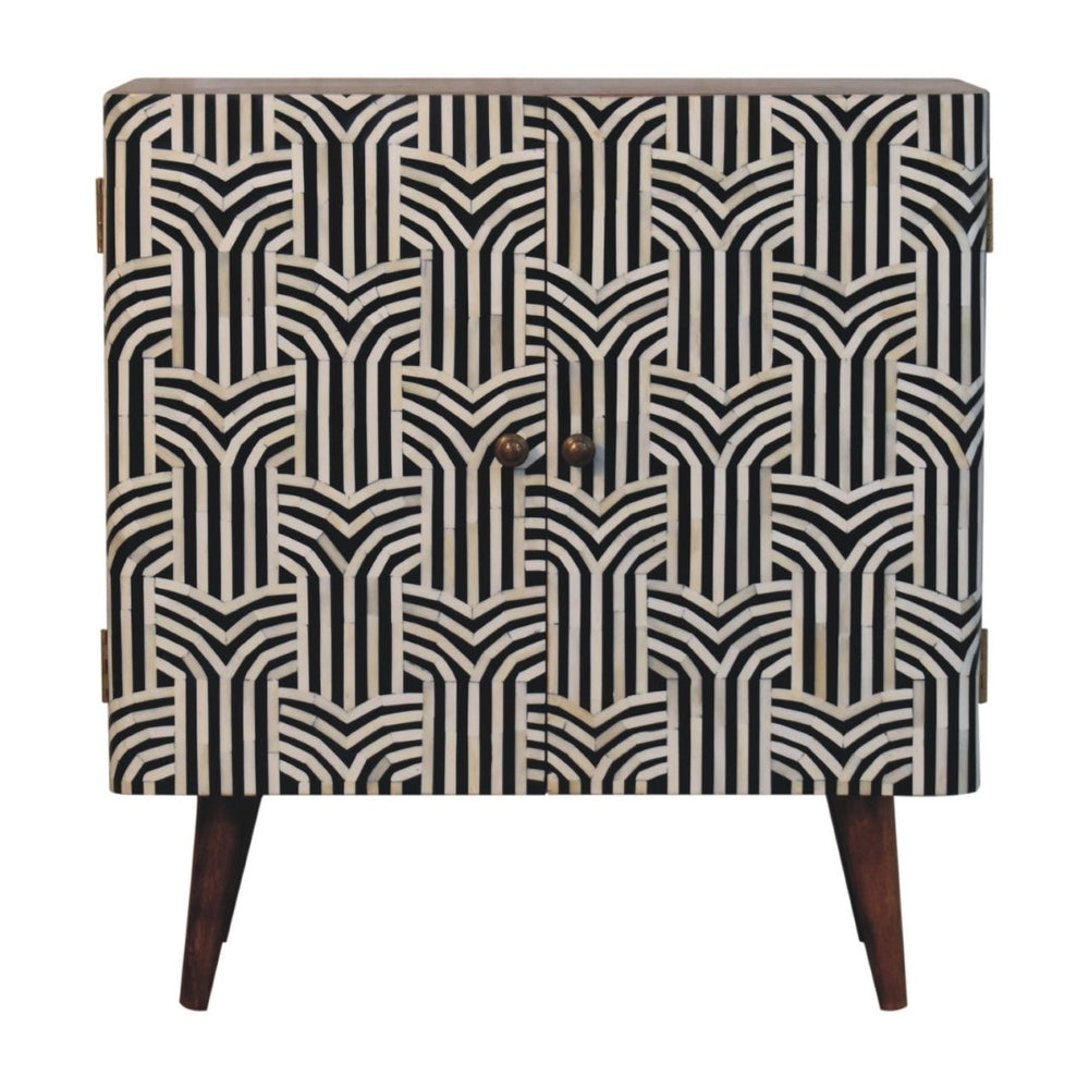 HomeRoots 32" Handcrafted Solid Wood Accent Cabinet with Inlaid Bone Doors - Stylish Storage for Every Space 654263
