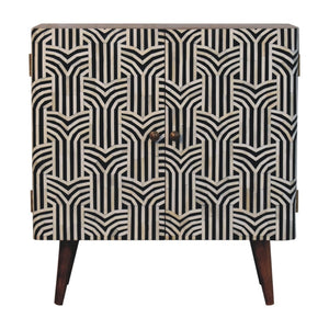 HomeRoots 32" Handcrafted Solid Wood Accent Cabinet with Inlaid Bone Doors - Stylish Storage for Every Space 654263