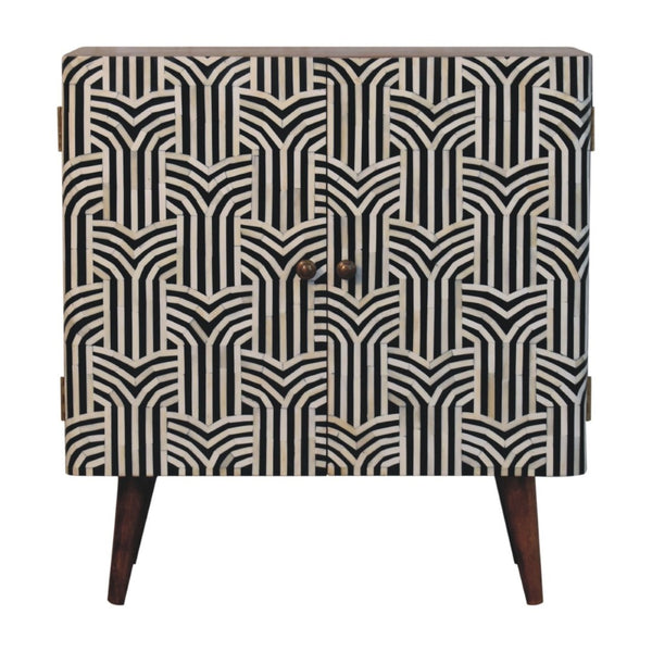 HomeRoots 32" Handcrafted Solid Wood Accent Cabinet with Inlaid Bone Doors - Stylish Storage for Every Space 654263