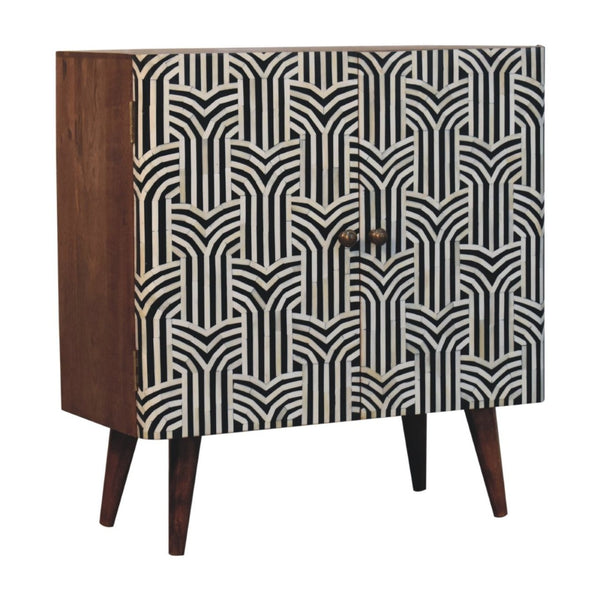 HomeRoots 32" Handcrafted Solid Wood Accent Cabinet with Inlaid Bone Doors - Stylish Storage for Every Space 654263