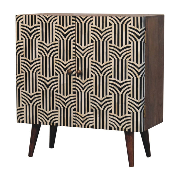 HomeRoots 32" Handcrafted Solid Wood Accent Cabinet with Inlaid Bone Doors - Stylish Storage for Every Space 654263