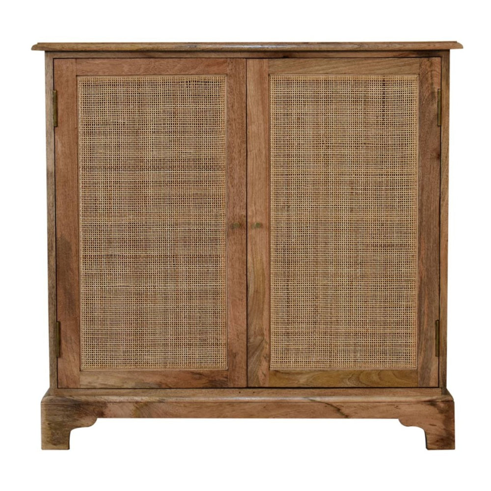 HomeRoots 34" Handcrafted Brown Solid Wood Rattan Accent Cabinet - Stylish Storage for Boho-Rustic Homes 654264