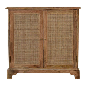 HomeRoots 34" Handcrafted Brown Solid Wood Rattan Accent Cabinet - Stylish Storage for Boho-Rustic Homes 654264