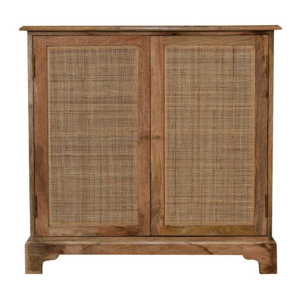 HomeRoots 34" Handcrafted Brown Solid Wood Rattan Accent Cabinet - Stylish Storage for Boho-Rustic Homes 654264