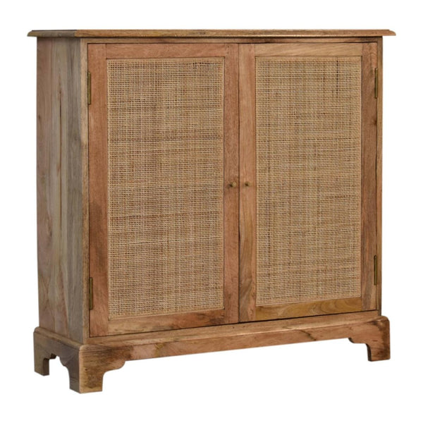 HomeRoots 34" Handcrafted Brown Solid Wood Rattan Accent Cabinet - Stylish Storage for Boho-Rustic Homes 654264