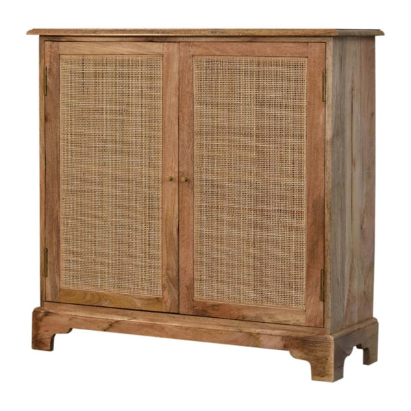 HomeRoots 34" Handcrafted Brown Solid Wood Rattan Accent Cabinet - Stylish Storage for Boho-Rustic Homes 654264