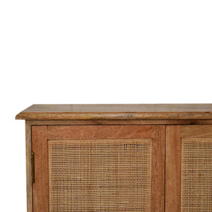 HomeRoots 34" Handcrafted Brown Solid Wood Rattan Accent Cabinet - Stylish Storage for Boho-Rustic Homes 654264