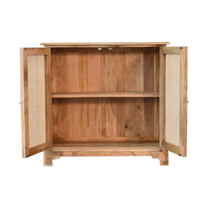 HomeRoots 34" Handcrafted Brown Solid Wood Rattan Accent Cabinet - Stylish Storage for Boho-Rustic Homes 654264