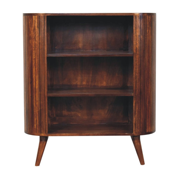 HomeRoots 39" Chestnut Solid Wood Three Tier Bookcase - Rustic Charm, Handcrafted Design, Ideal Storage Solution 654265