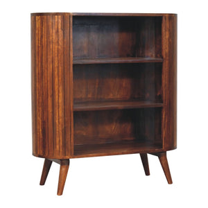 HomeRoots 39" Chestnut Solid Wood Three Tier Bookcase - Rustic Charm, Handcrafted Design, Ideal Storage Solution 654265