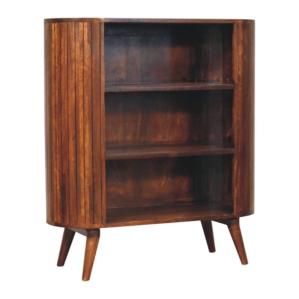 HomeRoots 39" Chestnut Solid Wood Three Tier Bookcase - Rustic Charm, Handcrafted Design, Ideal Storage Solution 654265