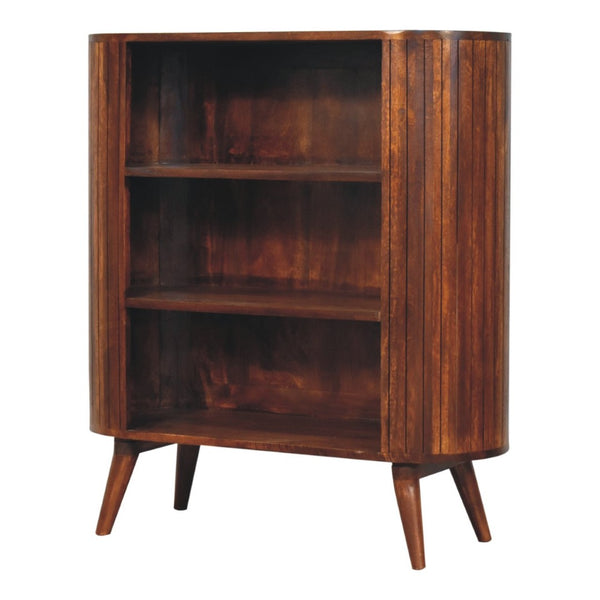 HomeRoots 39" Chestnut Solid Wood Three Tier Bookcase - Rustic Charm, Handcrafted Design, Ideal Storage Solution 654265