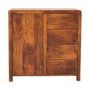 HomeRoots 32" Rustic Brown Distressed Mango Wood Accent Cabinet with 4 Drawers & Storage Door - Unique Charm! 654266