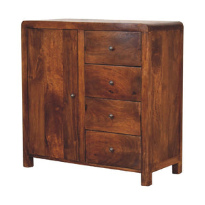 HomeRoots 32" Rustic Brown Distressed Mango Wood Accent Cabinet with 4 Drawers & Storage Door - Unique Charm! 654266