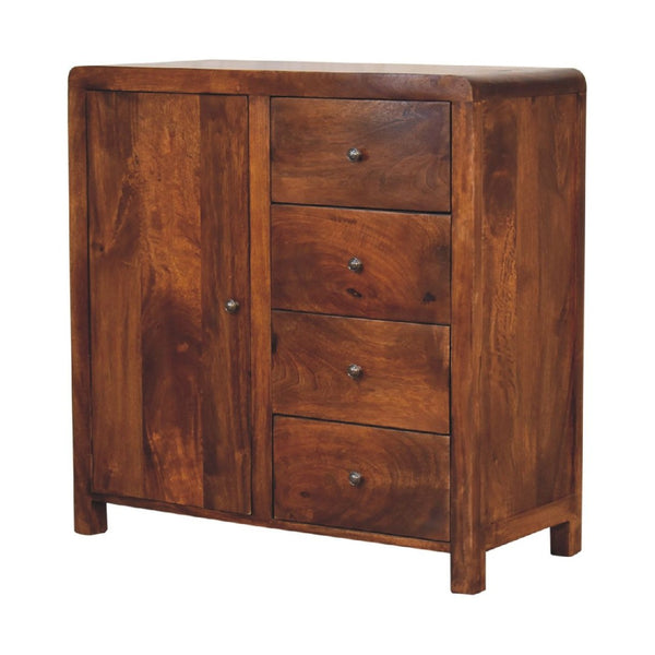 HomeRoots 32" Rustic Brown Distressed Mango Wood Accent Cabinet with 4 Drawers & Storage Door - Unique Charm! 654266