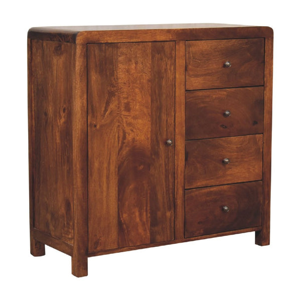 HomeRoots 32" Rustic Brown Distressed Mango Wood Accent Cabinet with 4 Drawers & Storage Door - Unique Charm! 654266