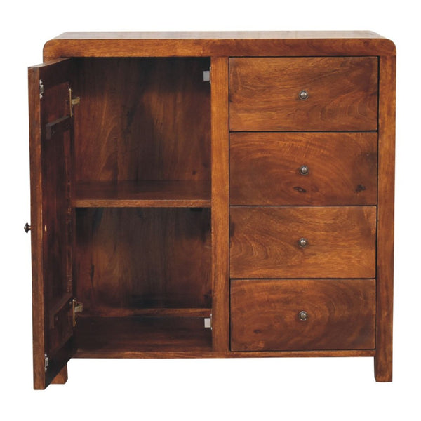 HomeRoots 32" Rustic Brown Distressed Mango Wood Accent Cabinet with 4 Drawers & Storage Door - Unique Charm! 654266
