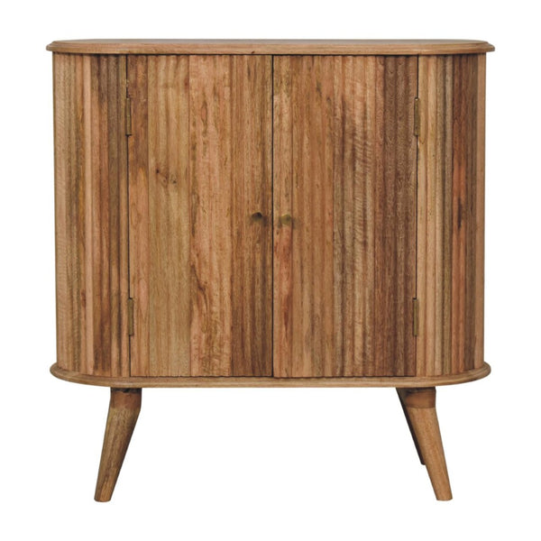 HomeRoots 32" Brown Solid Mango Wood Oval Cabinet with Ribbed Texture - Stylish Storage Solution for Any Room 654267
