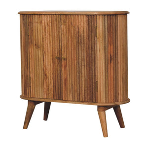 HomeRoots 32" Brown Solid Mango Wood Oval Cabinet with Ribbed Texture - Stylish Storage Solution for Any Room 654267