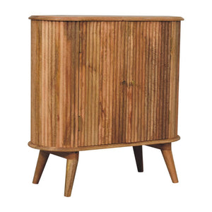 HomeRoots 32" Brown Solid Mango Wood Oval Cabinet with Ribbed Texture - Stylish Storage Solution for Any Room 654267