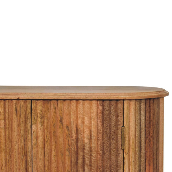 HomeRoots 32" Brown Solid Mango Wood Oval Cabinet with Ribbed Texture - Stylish Storage Solution for Any Room 654267