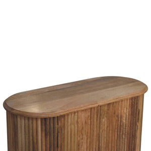 HomeRoots 32" Brown Solid Mango Wood Oval Cabinet with Ribbed Texture - Stylish Storage Solution for Any Room 654267