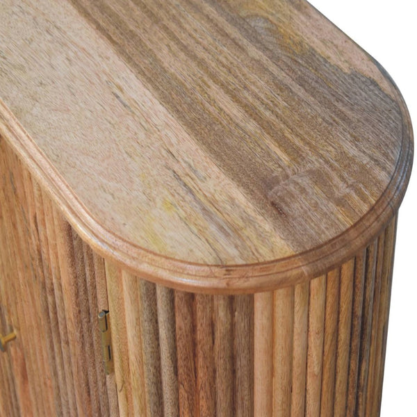 HomeRoots 32" Brown Solid Mango Wood Oval Cabinet with Ribbed Texture - Stylish Storage Solution for Any Room 654267