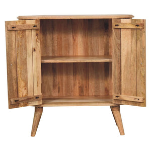 HomeRoots 32" Brown Solid Mango Wood Oval Cabinet with Ribbed Texture - Stylish Storage Solution for Any Room 654267