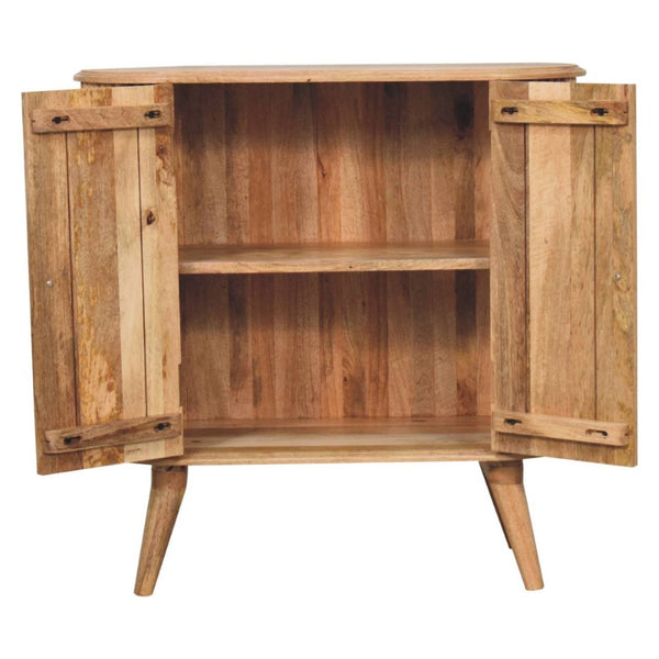 HomeRoots 32" Brown Solid Mango Wood Oval Cabinet with Ribbed Texture - Stylish Storage Solution for Any Room 654267