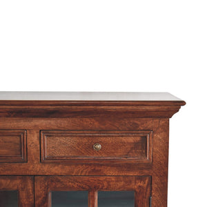 HomeRoots 35" Brown Distressed Solid Wood Accent Cabinet - Stylish Storage with Glass Doors & Artisan Charm 654268