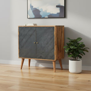 HomeRoots 30" Rustic Solid Mango Wood Accent Cabinet with Inlaid Slate Doors, Handcrafted Storage Solution 654269
