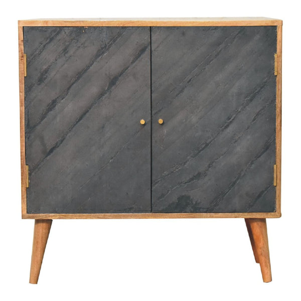 HomeRoots 30" Rustic Solid Mango Wood Accent Cabinet with Inlaid Slate Doors, Handcrafted Storage Solution 654269