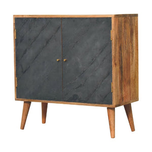 HomeRoots 30" Rustic Solid Mango Wood Accent Cabinet with Inlaid Slate Doors, Handcrafted Storage Solution 654269