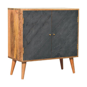 HomeRoots 30" Rustic Solid Mango Wood Accent Cabinet with Inlaid Slate Doors, Handcrafted Storage Solution 654269