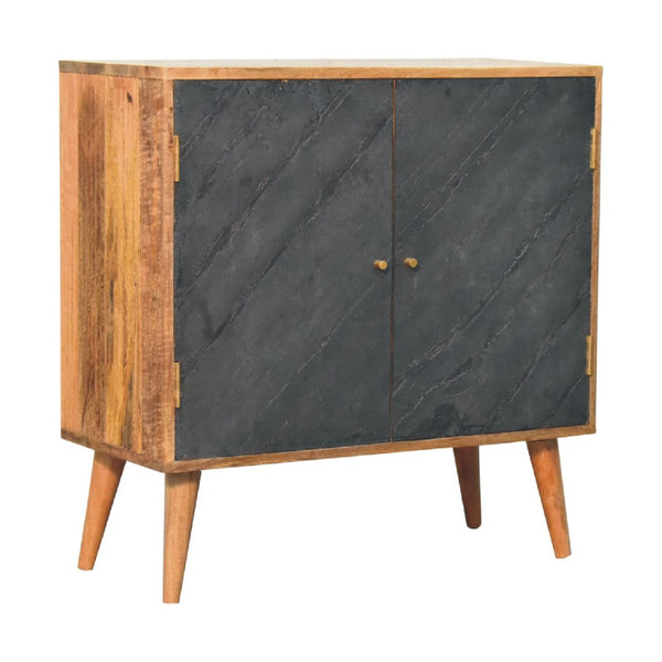 HomeRoots 30" Rustic Solid Mango Wood Accent Cabinet with Inlaid Slate Doors, Handcrafted Storage Solution 654269