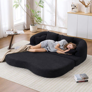 English Elm (old Sku W2231p392100) Chenille Sleeper Sofa Foldable Convertible Loveseat with Four Pillows Black W2231P466738