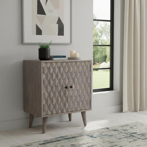 HomeRoots 26" Stone-Distressed Solid Wood Accent Cabinet - Rustic Two-Door Storage for Stylish Home Décor 654271