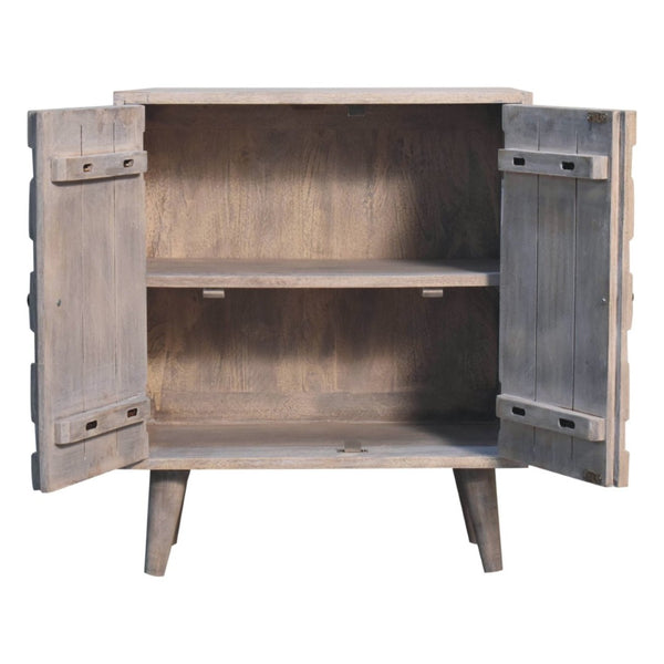 HomeRoots 26" Stone-Distressed Solid Wood Accent Cabinet - Rustic Two-Door Storage for Stylish Home Décor 654271
