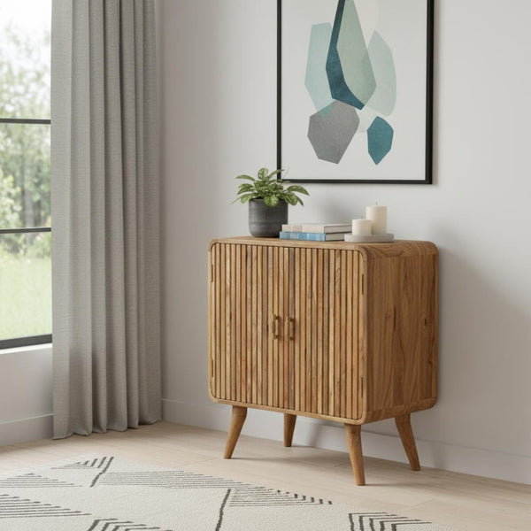 HomeRoots 32" Oak Solid Wood Textured Door Accent Cabinet – Stylish Storage for Entryways and Living Rooms! 654272
