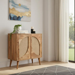 HomeRoots 32" Warm Chestnut Solid Wood Textured Door Accent Cabinet - Stylish Storage for Home or Office 654273