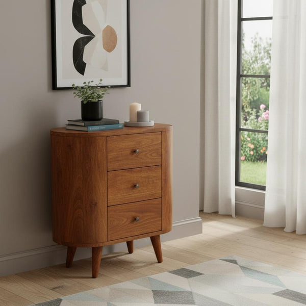 HomeRoots 26" Stylish Chestnut Solid Wood Accent Cabinet with Versatile Storage, Two Doors & Three Drawers 654274