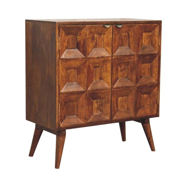 HomeRoots 32" Chestnut Accent Cabinet - Solid Mango Wood Storage with Two Doors for Modern Rustic Charm 654275
