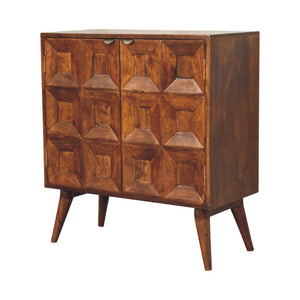 HomeRoots 32" Chestnut Accent Cabinet - Solid Mango Wood Storage with Two Doors for Modern Rustic Charm 654275
