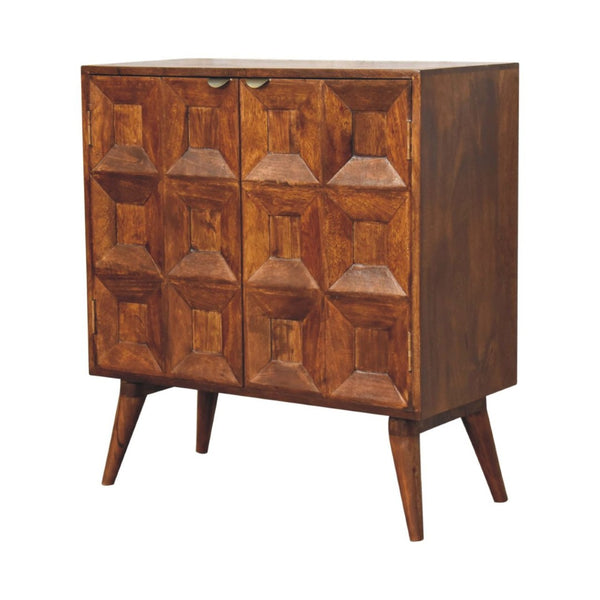 HomeRoots 32" Chestnut Accent Cabinet - Solid Mango Wood Storage with Two Doors for Modern Rustic Charm 654275