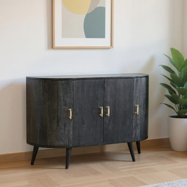 HomeRoots 32" Rustic Modern Charcoal Distressed Solid Wood Accent Cabinet With Four Doors for Stylish Storage 654276
