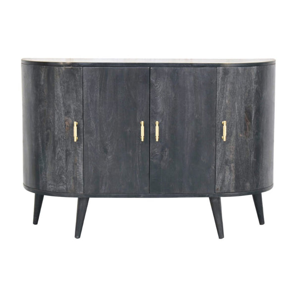 HomeRoots 32" Rustic Modern Charcoal Distressed Solid Wood Accent Cabinet With Four Doors for Stylish Storage 654276