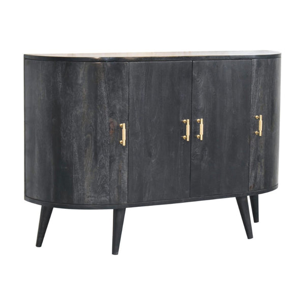 HomeRoots 32" Rustic Modern Charcoal Distressed Solid Wood Accent Cabinet With Four Doors for Stylish Storage 654276
