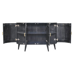 HomeRoots 32" Rustic Modern Charcoal Distressed Solid Wood Accent Cabinet With Four Doors for Stylish Storage 654276