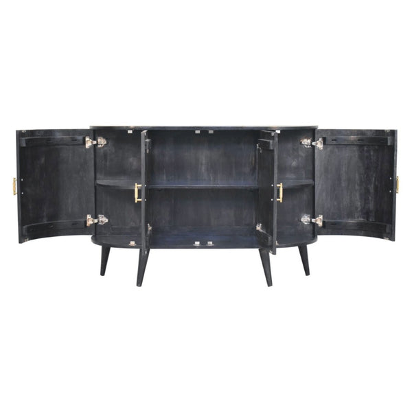 HomeRoots 32" Rustic Modern Charcoal Distressed Solid Wood Accent Cabinet With Four Doors for Stylish Storage 654276