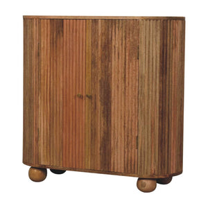 HomeRoots 35" Handcrafted Brown Solid Wood Oval Accent Cabinet with Ribbed Texture & Two Doors for Storage 654277